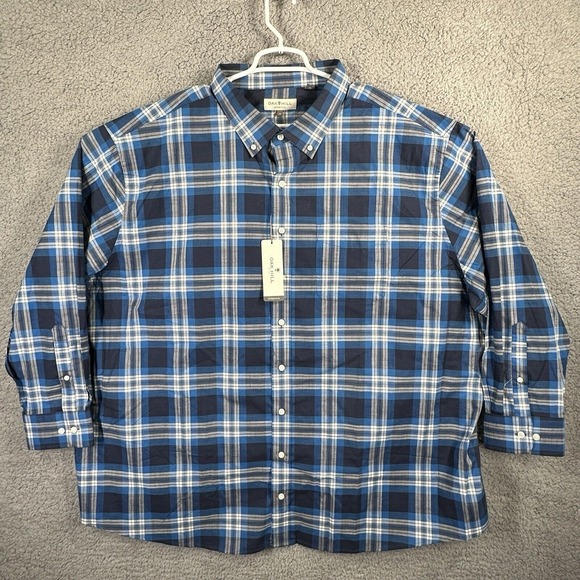 Oak Hill Big & Tall Mens Sz 4X Long Sleeve Blue Gray Plaid Button‎ Down Shirt - Picture 1 of 11